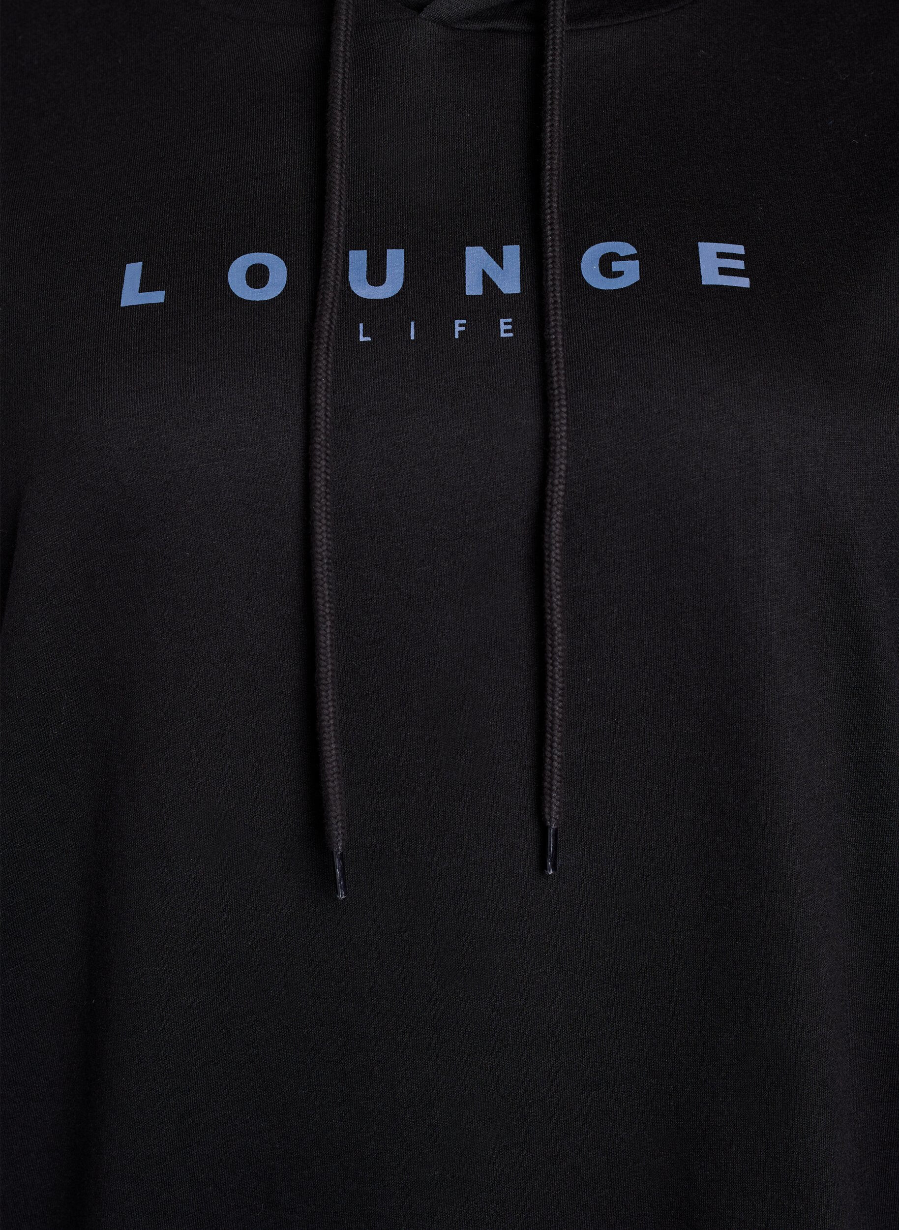 Zizzi Genser med hette og trykk, Svart, Packshot image number 2