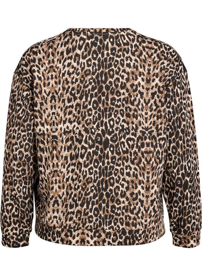 Genser med leopardmønster og statement-trykk, Brun, Packshot image number 1