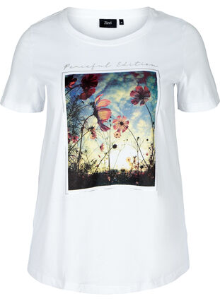 Kortermet T-skjorte i bomull med trykk, Bright White, Packshot image number 0