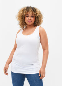 Ensfarget basistopp i bomull, Bright White, Model