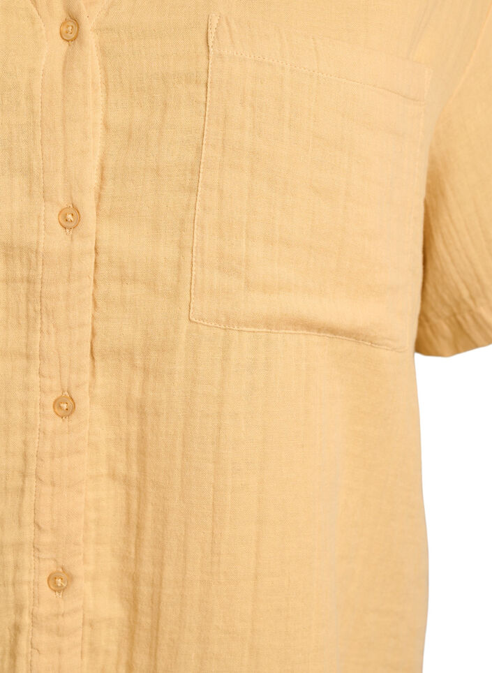 Bluse i bomullsmusselin med korte ermer, Gul, Packshot image number 2