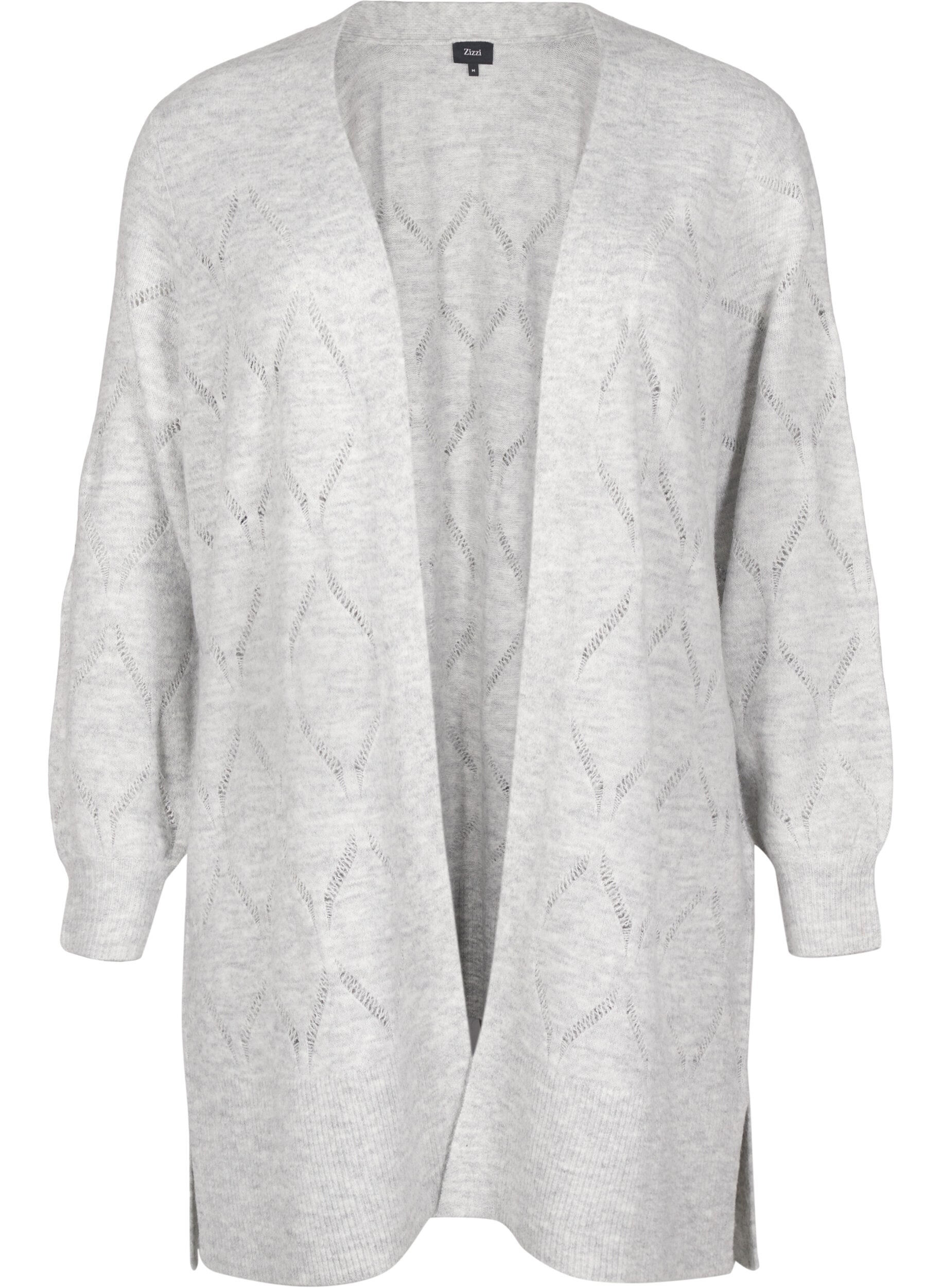 Zizzi Strikket cardigan med lange ermer, Light Grey Melange, Packshot image number 0
