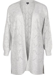Strikket cardigan med lange ermer, Light Grey Melange