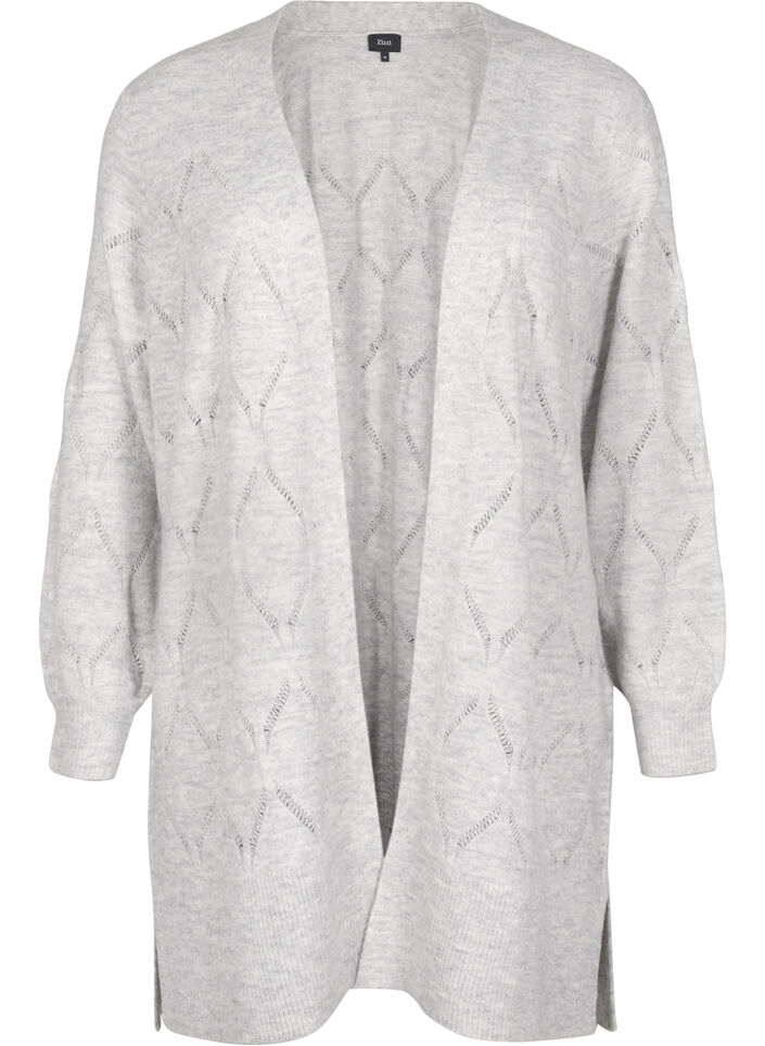 Strikket cardigan med lange ermer, Light Grey Melange, Packshot image number 0