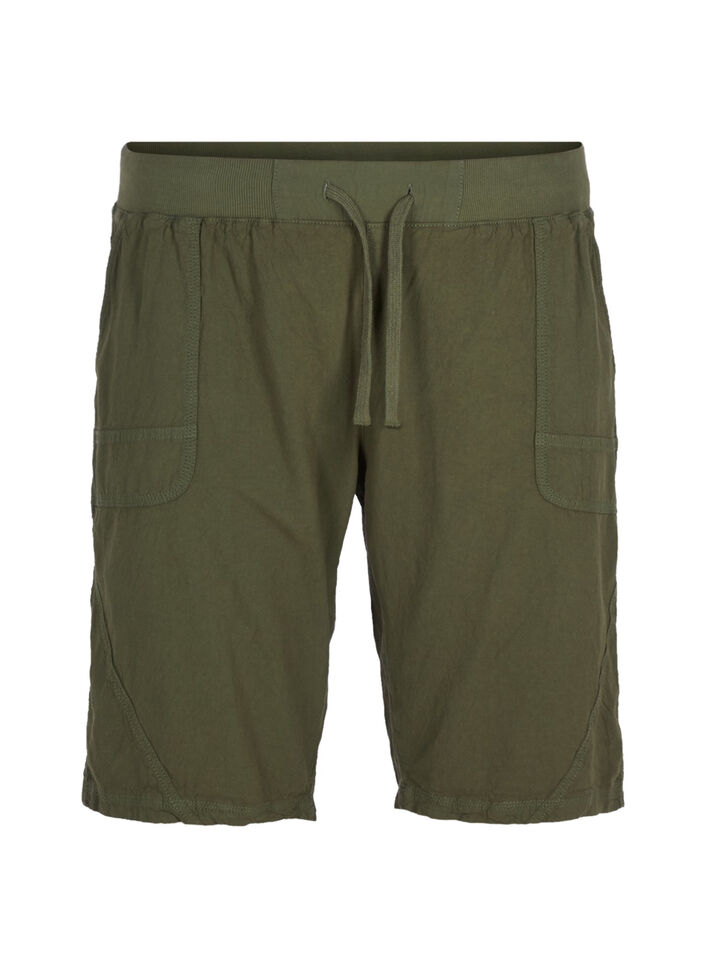 L&oslash;s shorts av bomull med lommer, Gr&oslash;nn, Packshot image number 0