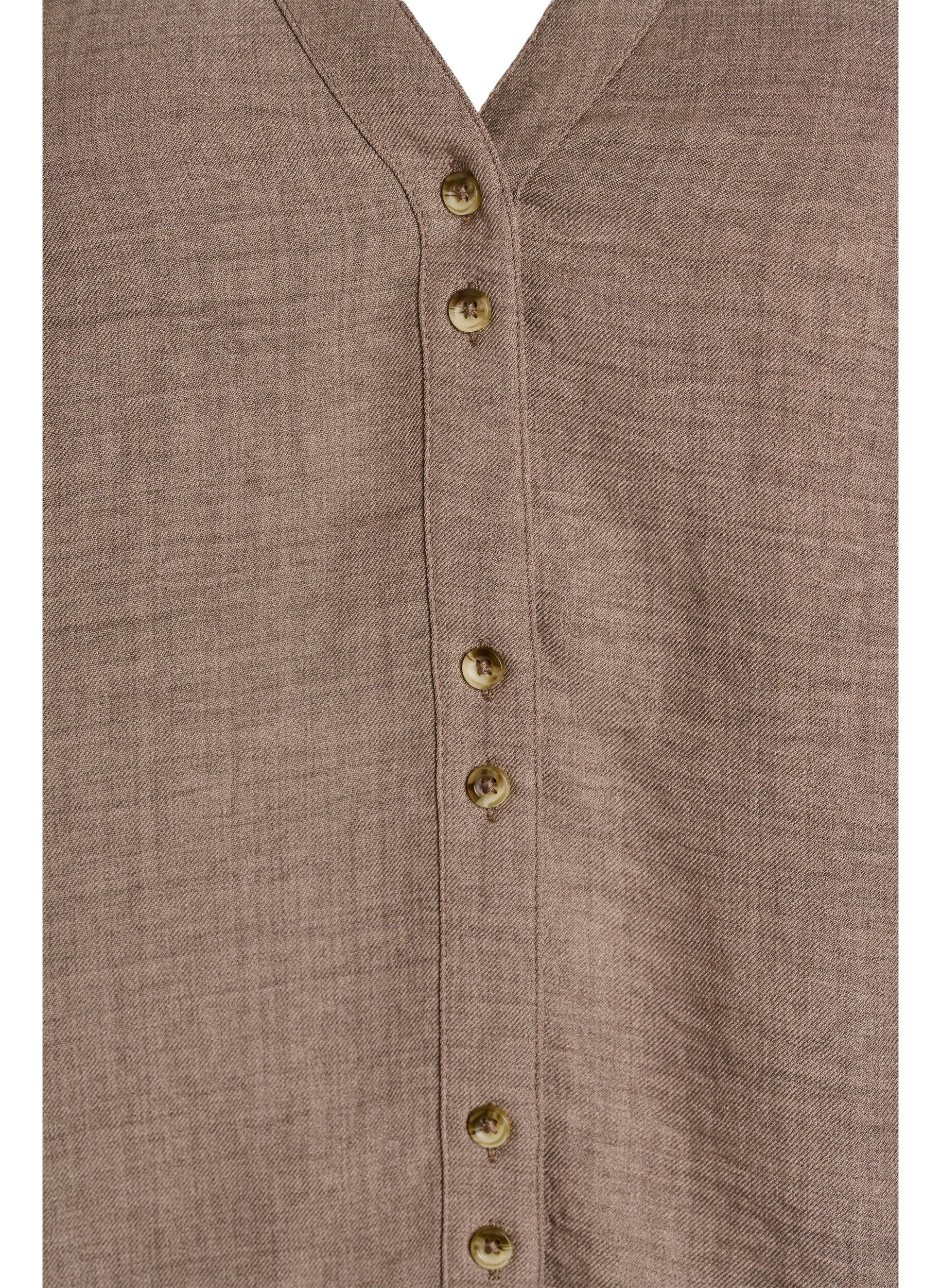 Zizzi Skjortebluse med V-hals eog korte ermer, Brun, Packshot image number 2