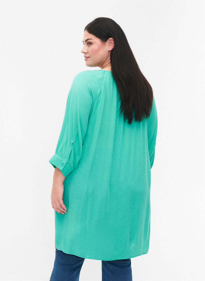 Tunika i viskose med 3/4-ermer, Turquoise, Model