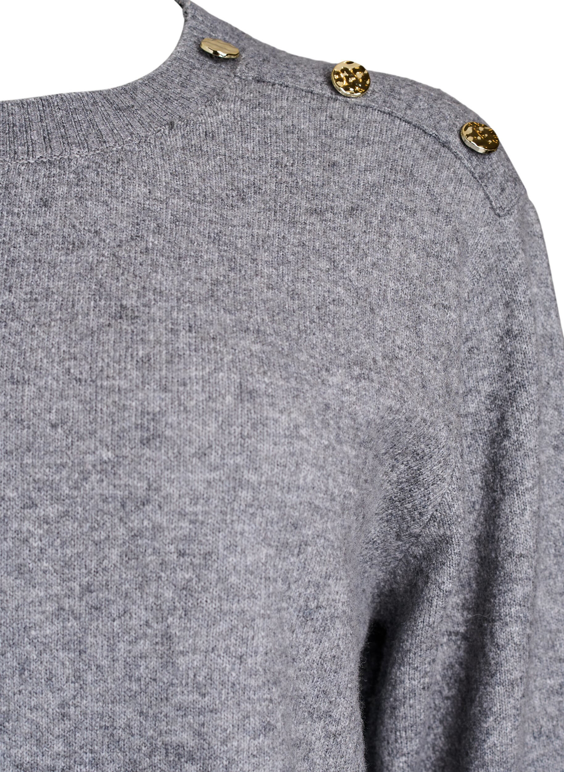 ZizziStrikket bluse med knappdetalj, Gr&aring;, Packshot image number 2