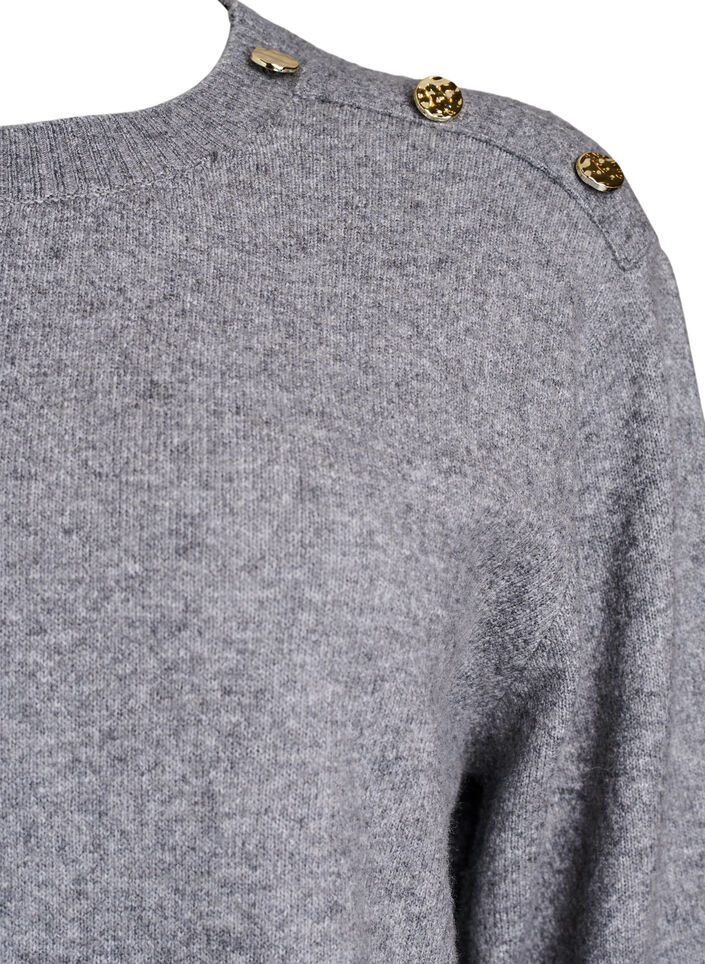 Strikket bluse med knappdetalj, Gr&aring;, Packshot image number 2