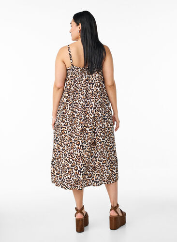 Zizzi Midi slip-kjole i viskose, Beige, Model image number 1