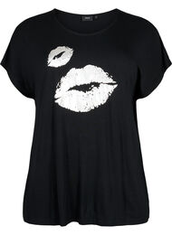 Kortermet T-skjorte i viskose med mønster, Black W. Lips
