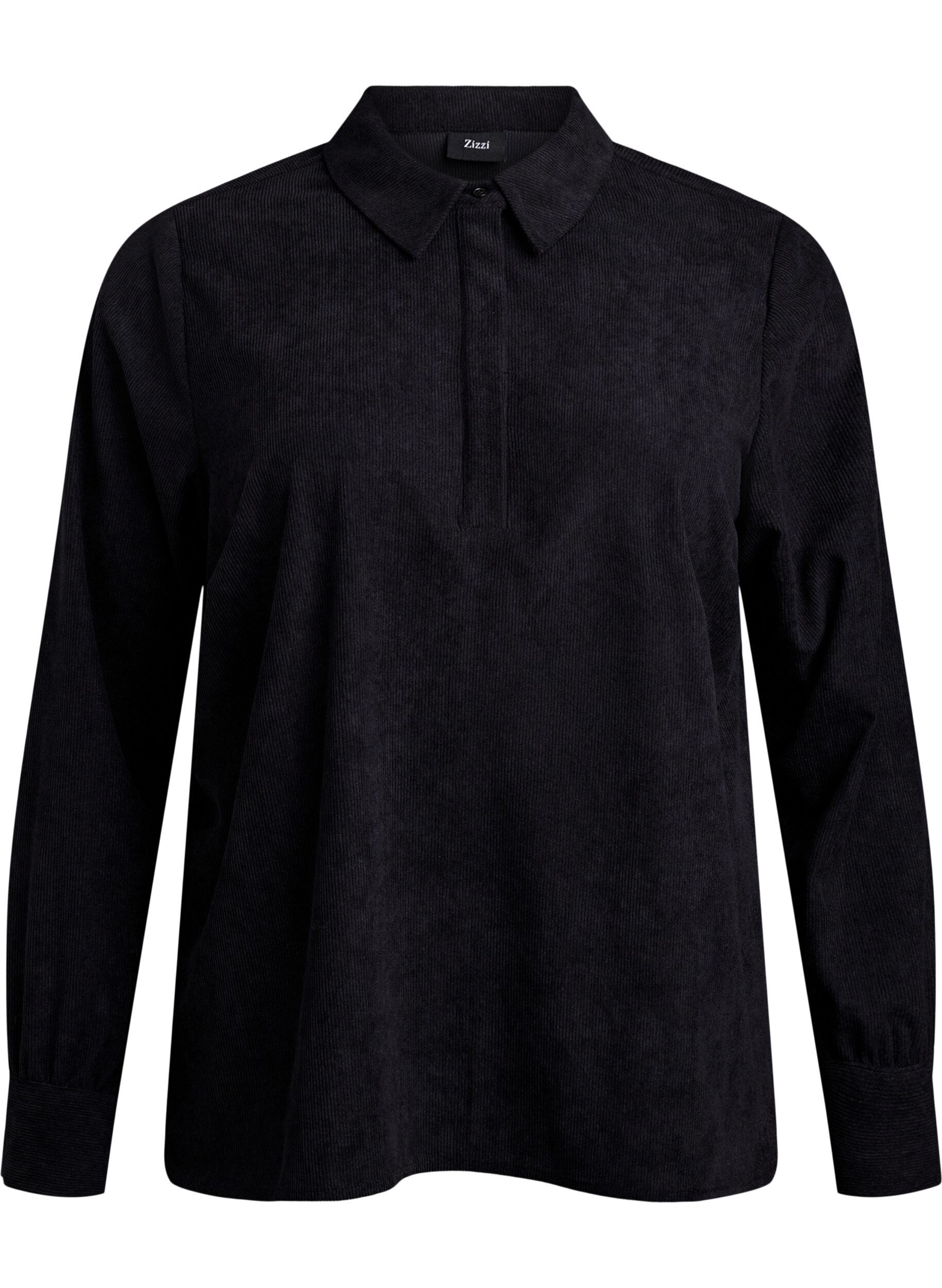 Langermet skjortebluse i cordfl&oslash;yel