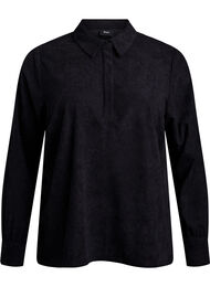 Langermet skjortebluse i cordfløyel, Black