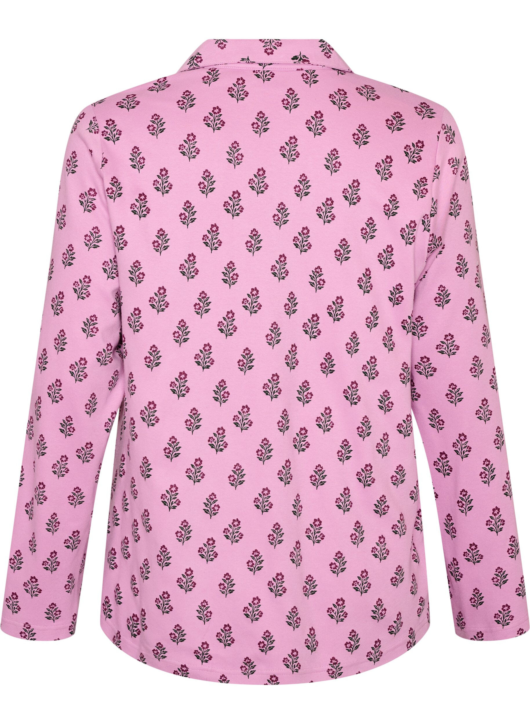 ZizziBomullspyjamaskjorte med brystlomme, Rosa, Packshot image number 1