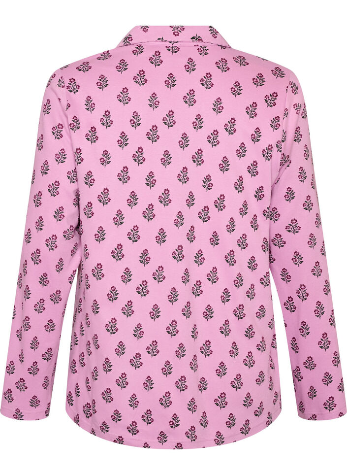 Bomullspyjamaskjorte med brystlomme, Rosa, Packshot image number 1