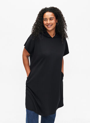 Kortermet kjole i modalblandet sweatshirtkvalitet, Black, Model image number 0