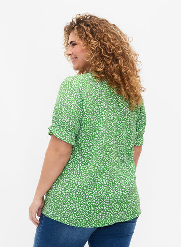 Kortærmet bluse med trykk (GRS), Green Ditsy, Model image number 1