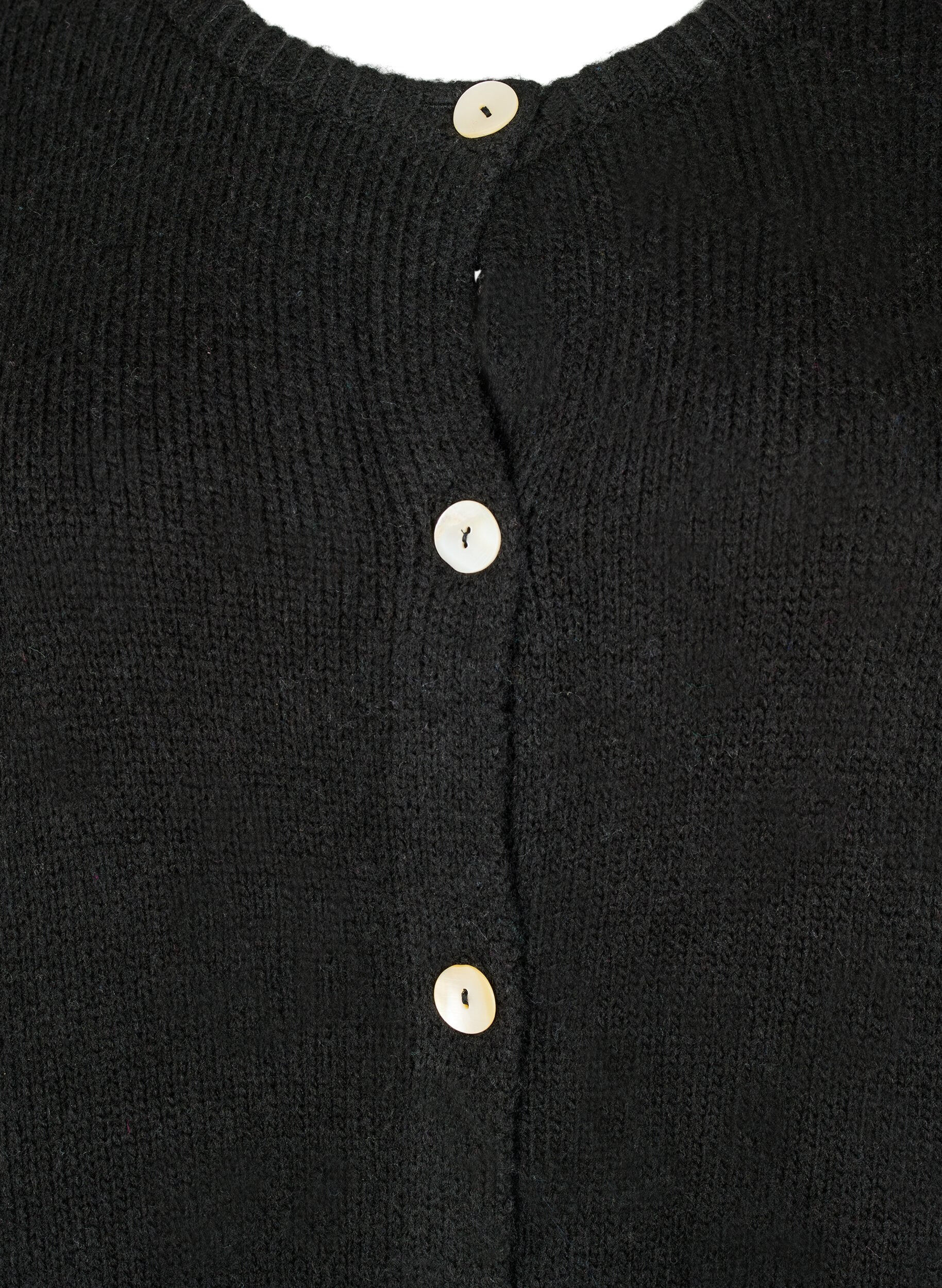 Zizzi Strikket cardigan med ull og knapper, Black Solid, Packshot image number 2