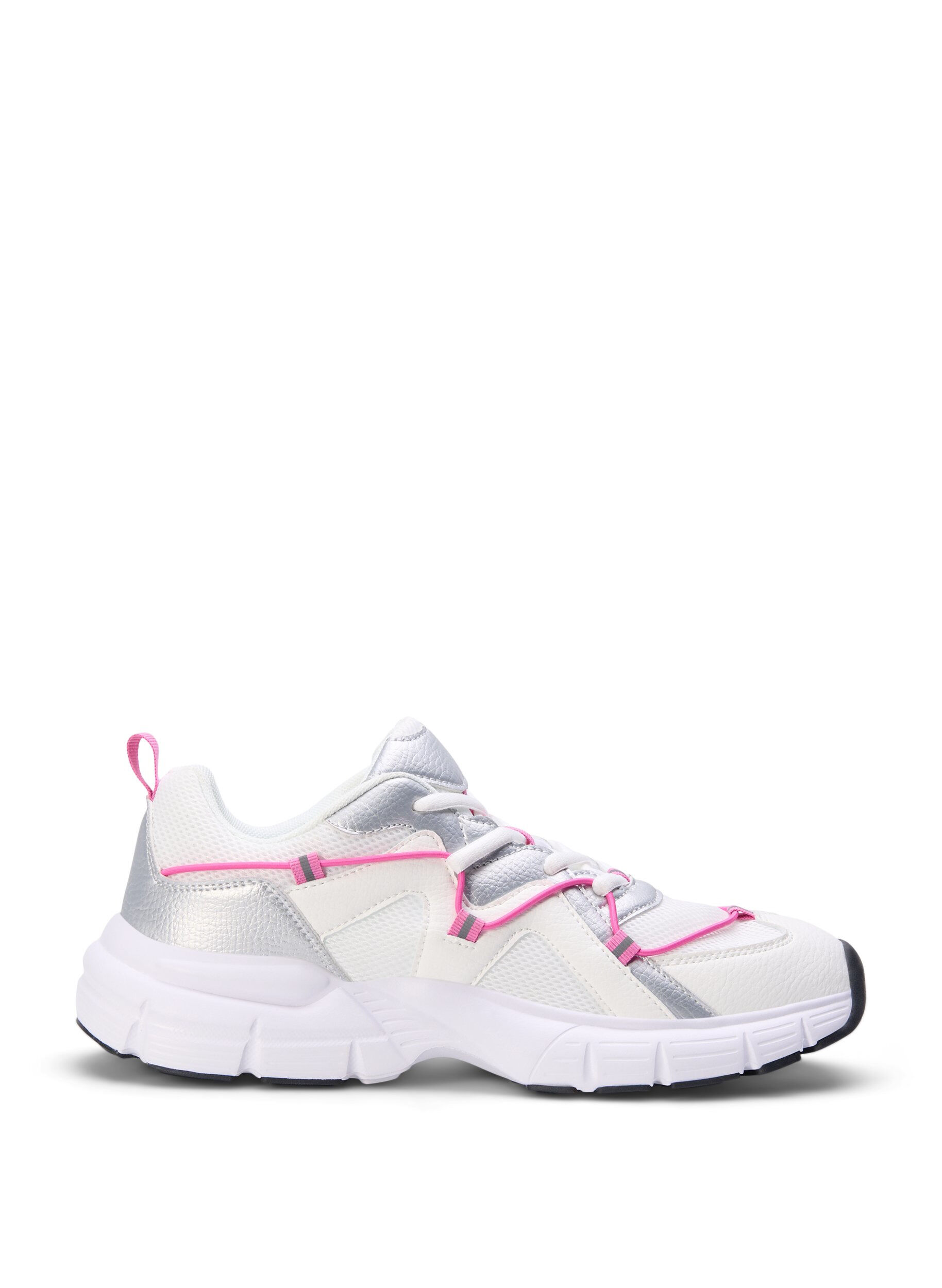 Zizzi Sneakers med bred passform og kontrastfarget knyting, White w. Pink, Packshot image number 0