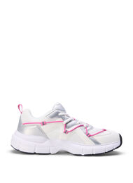 Sneakers med bred passform og kontrastfarget knyting, White w. Pink