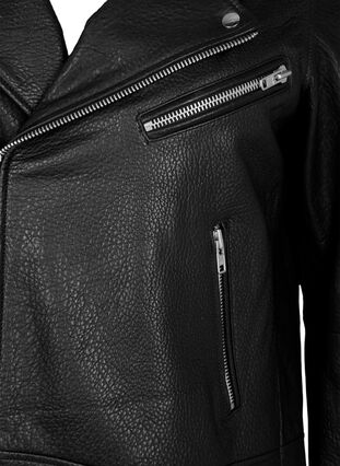 Zizzi Bikerjakke i skinn med lommer, Black, Packshot image number 2