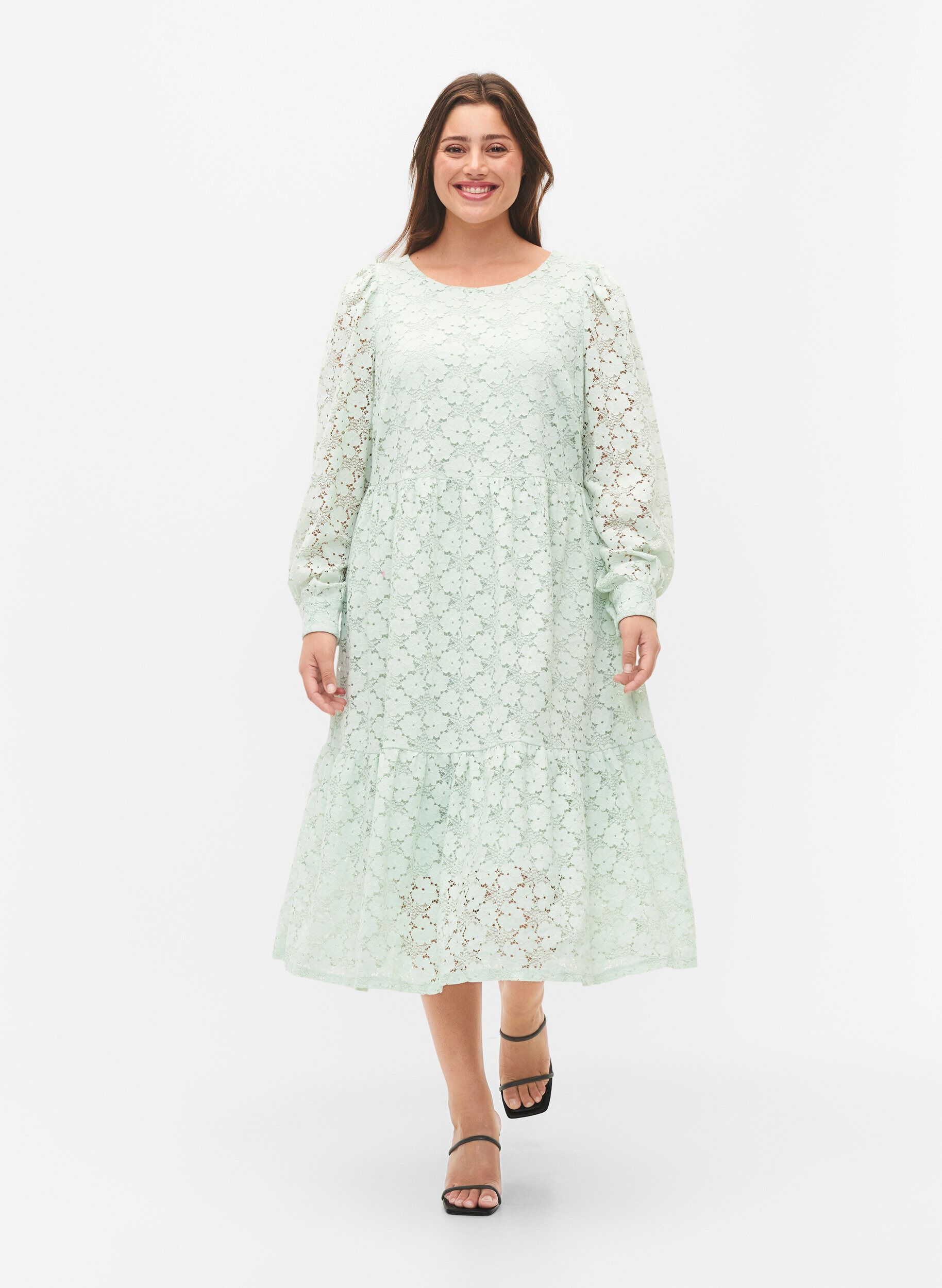 ZizziBlondekjole med lange ermer, Pastel Green , Model image number 0