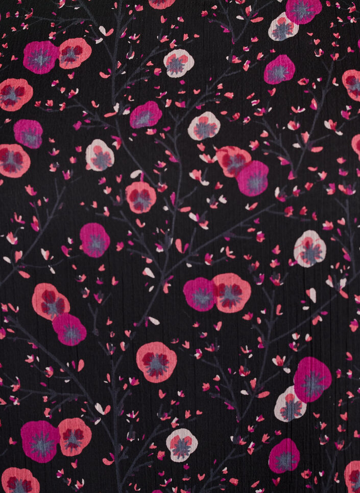 Blomstret chiffongbluse med gjennomsiktige ermer, Svart, Packshot image number 2