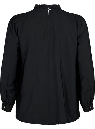 Bluse i viskose med volanger, Black, Packshot image number 1