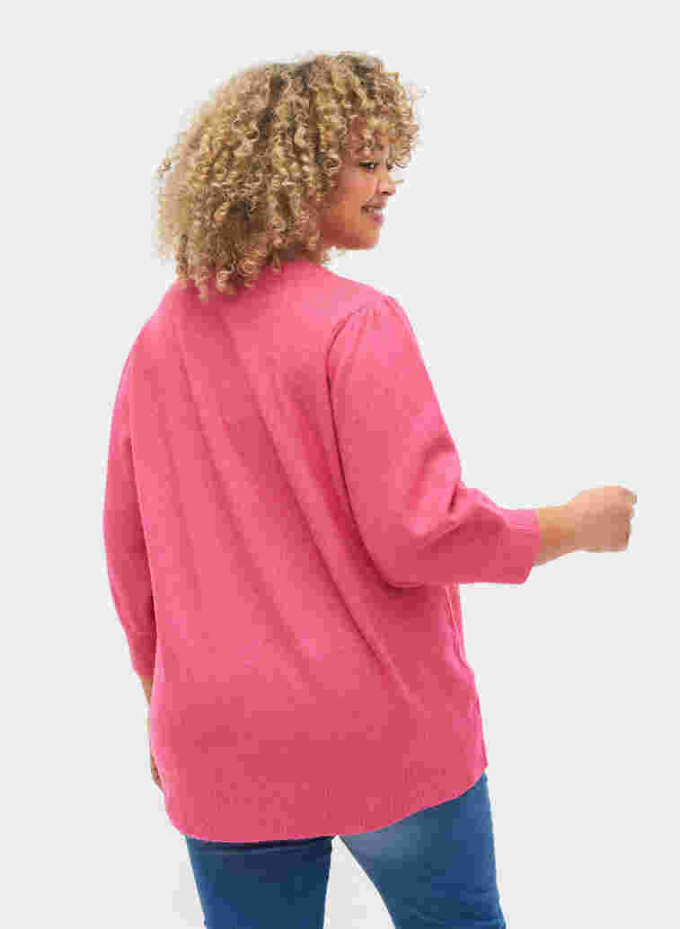 Melert strikkegenser med 3/4-ermer, Fandango Pink, Model image number 1