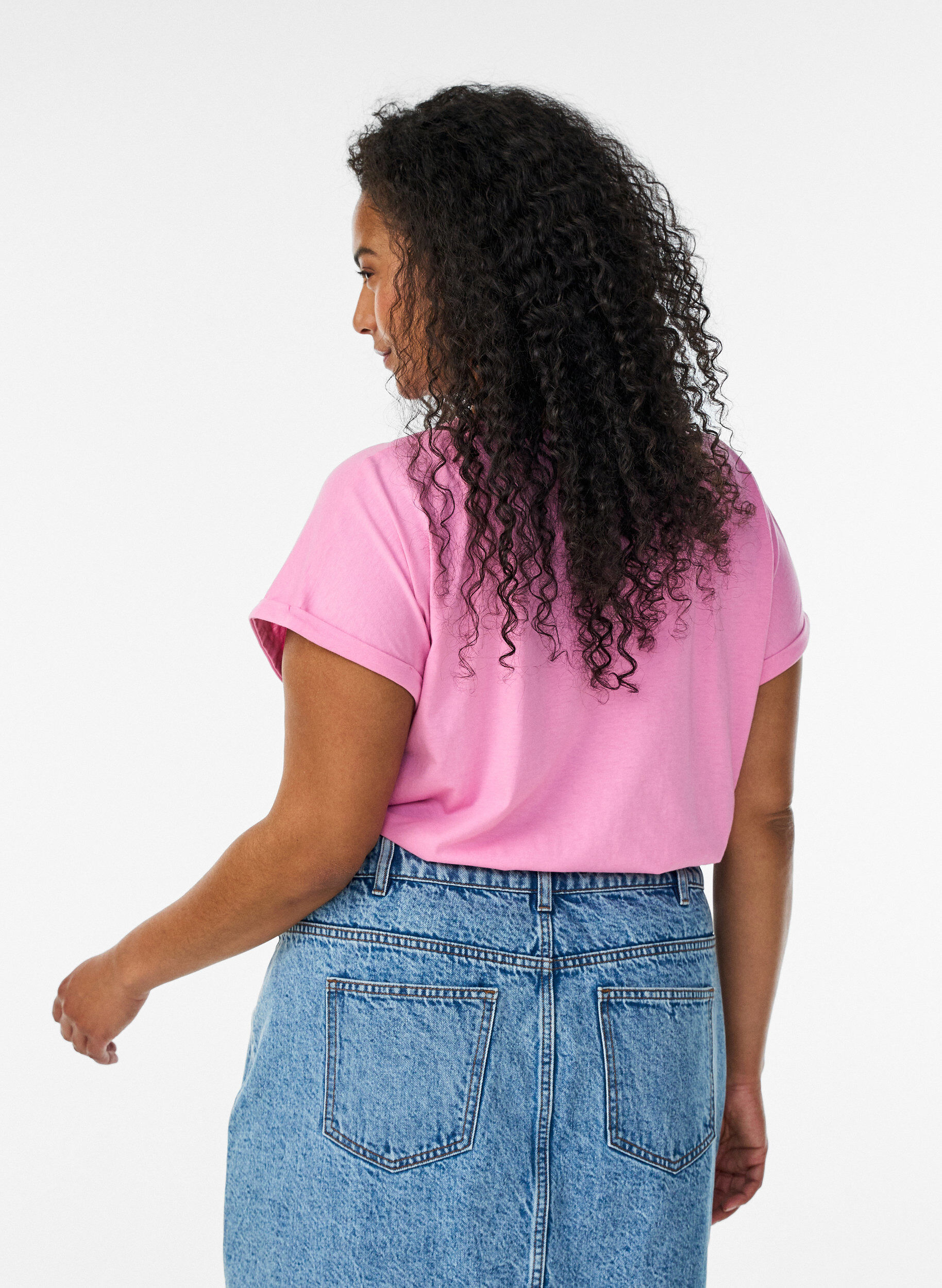 ZizziKortermet T-skjorte i bomullsblanding, Rosa, Model image number 2