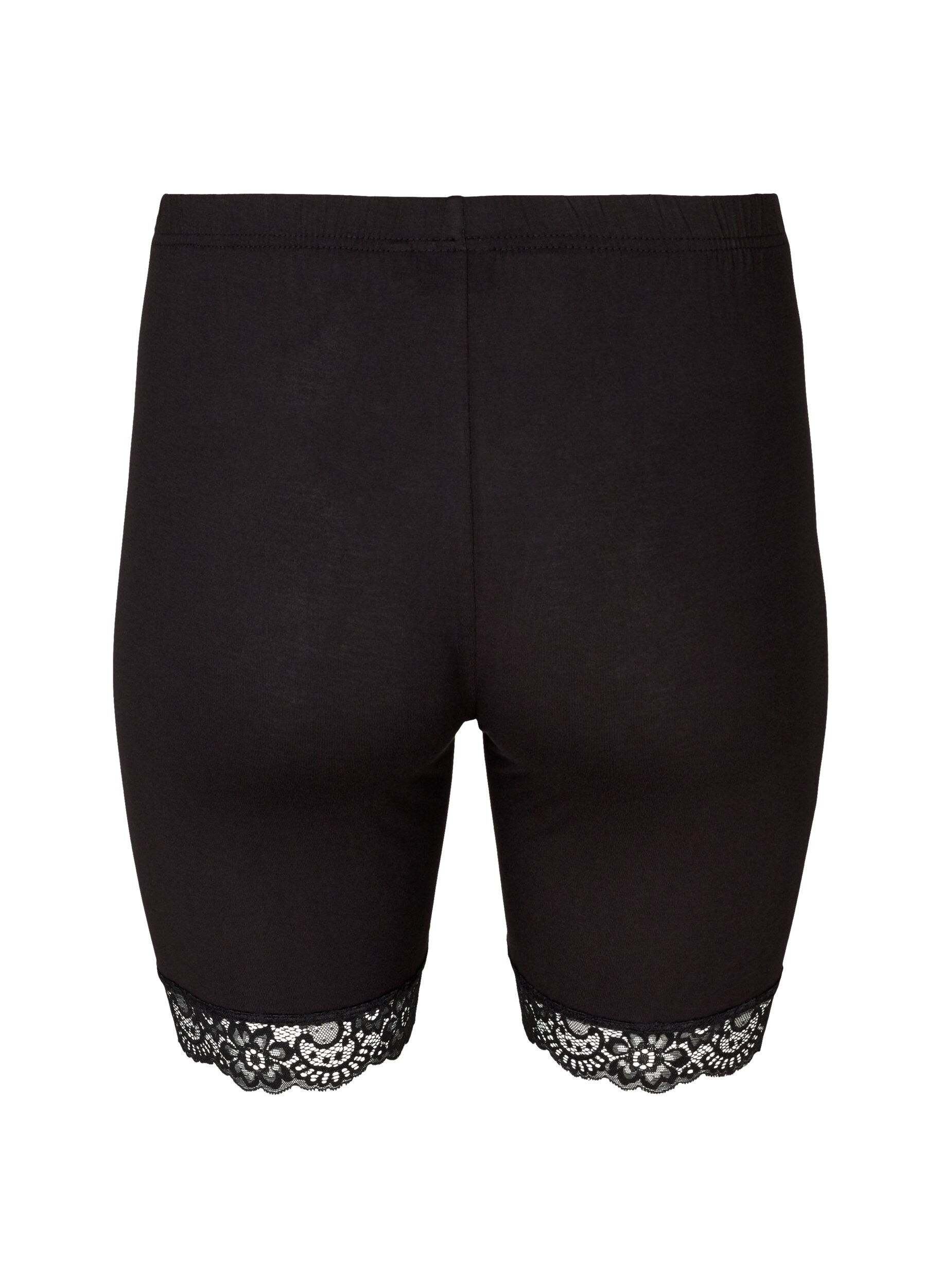 Zizzi Sykkelshorts med blondekant, Svart, Packshot image number 1