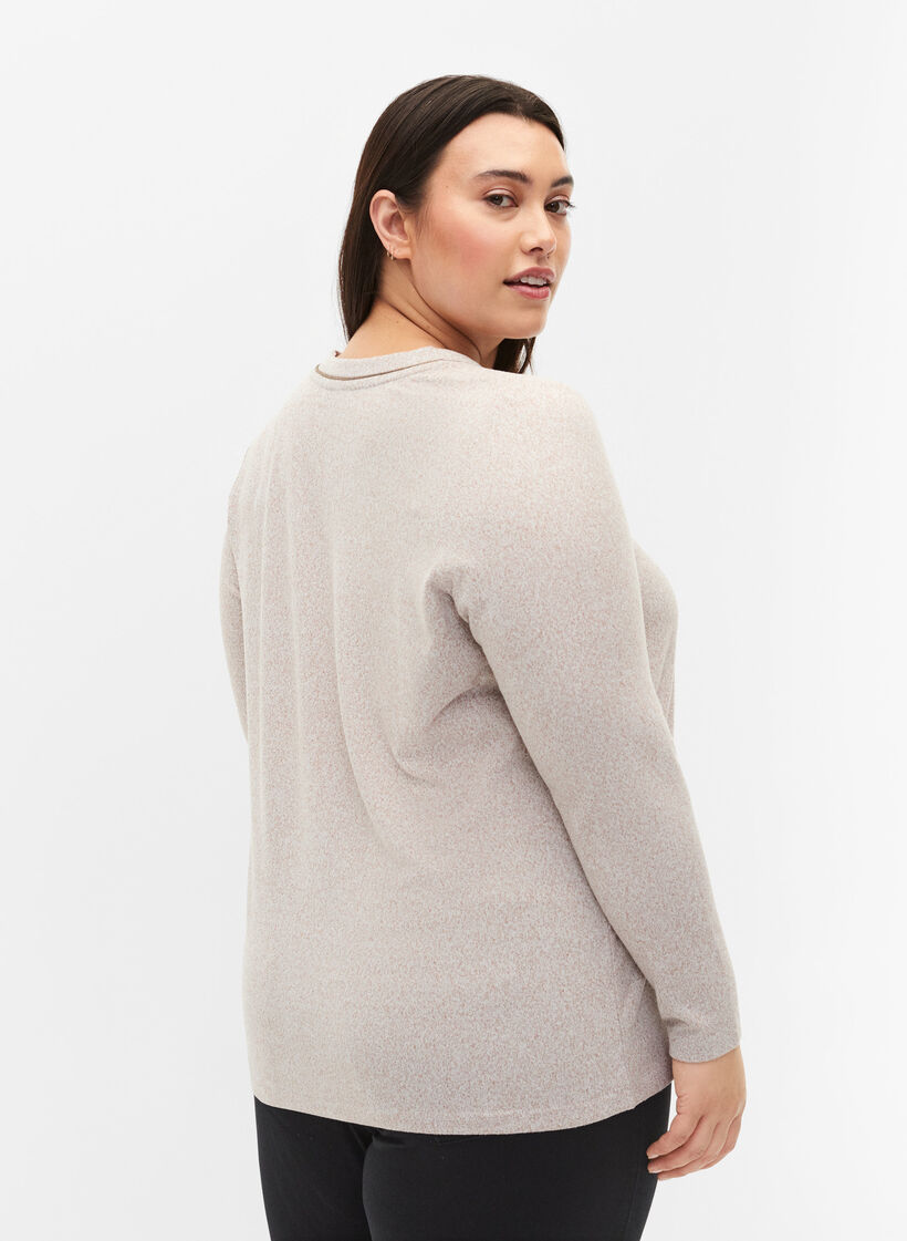 Bluse med V-hals og lange ermer, Beige, Model image number 2