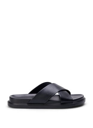 Sandal med bred passform og kryssede remmer, Black, Packshot image number 0