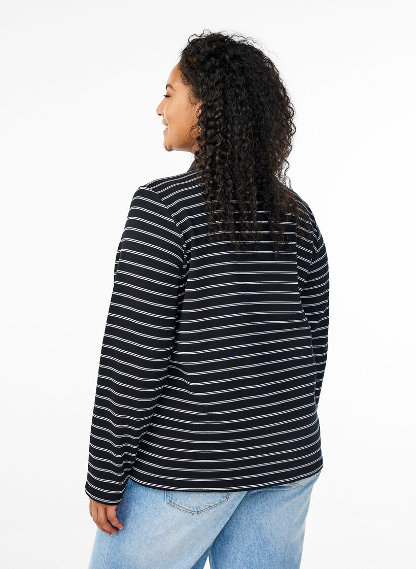 Stripete poloskjorte med glidelås, Svart, Model image number 2