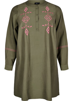 Zizzi Kort kjole med kontrastbroderi, Grønn, Packshot image number 0