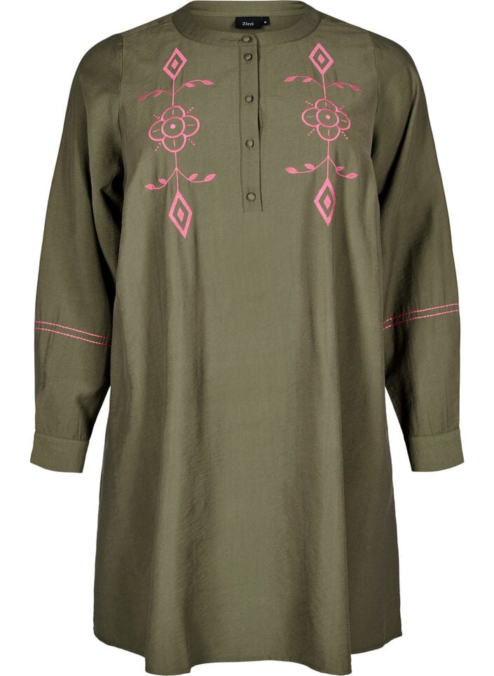 Kort kjole med kontrastbroderi, Grønn, Packshot image number 0