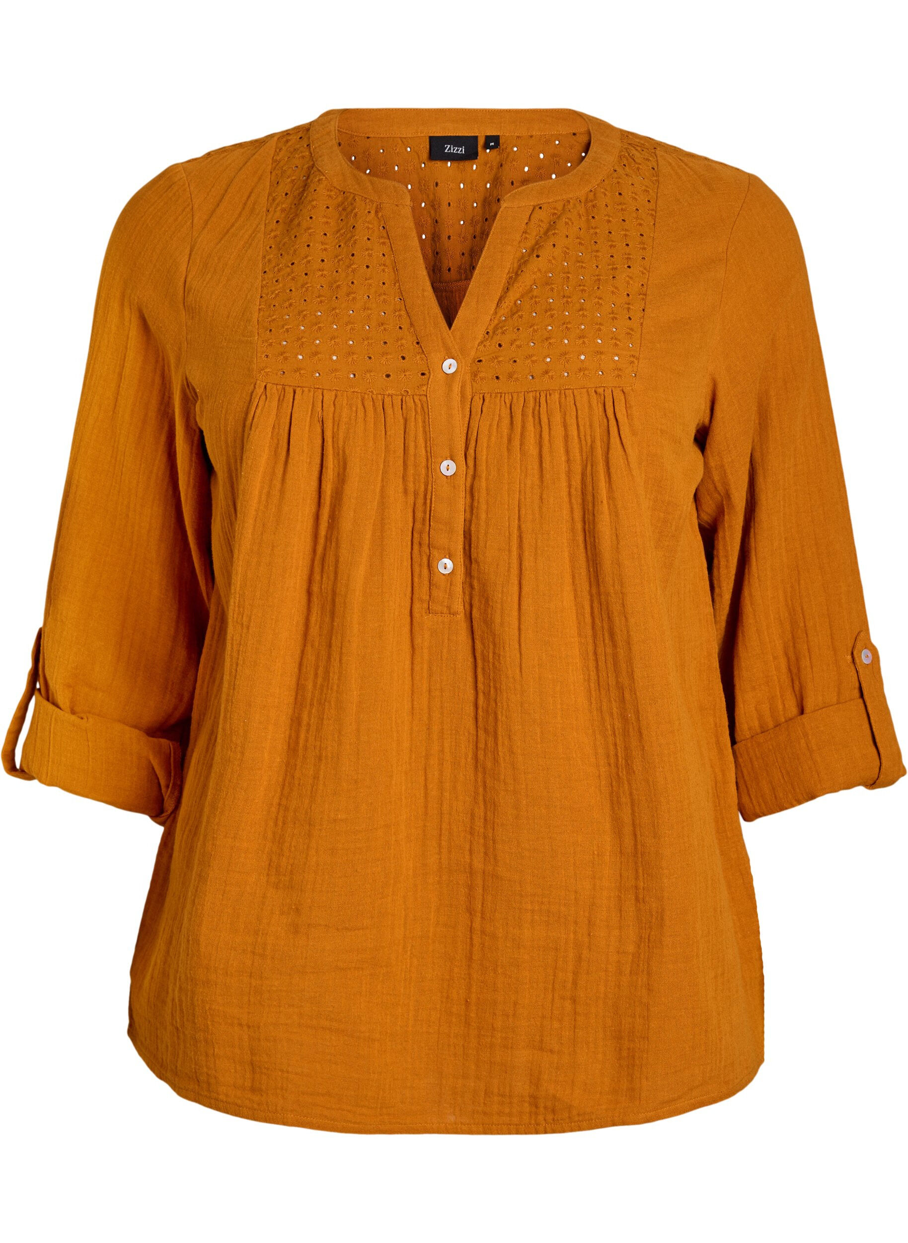 ZizziBluse i bomullsmuslin med broderi anglaise, Orange, Packshot image number 0