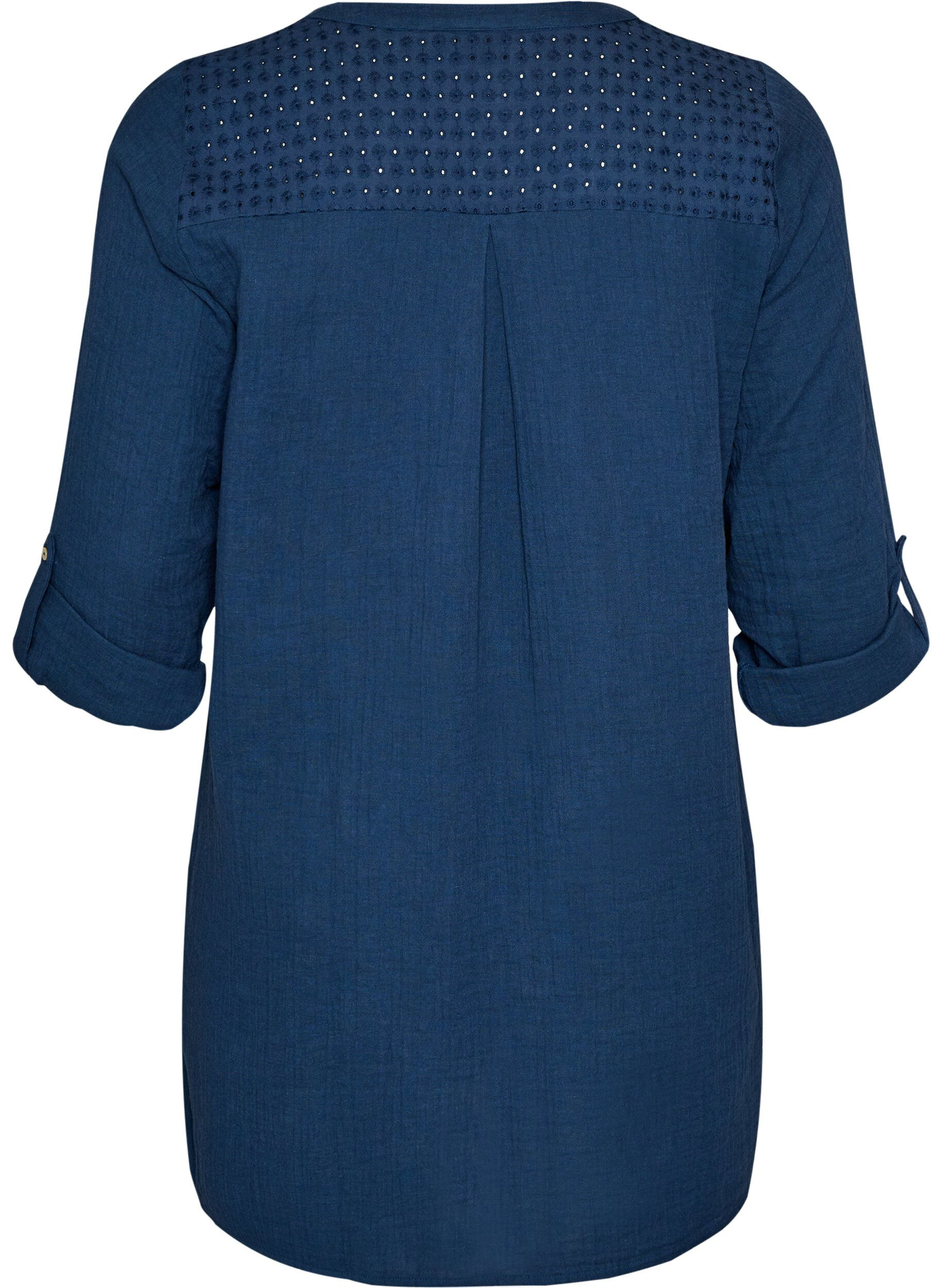ZizziBomullsmuslin tunika med broderie anglaise, Bl&aring;, Packshot image number 1
