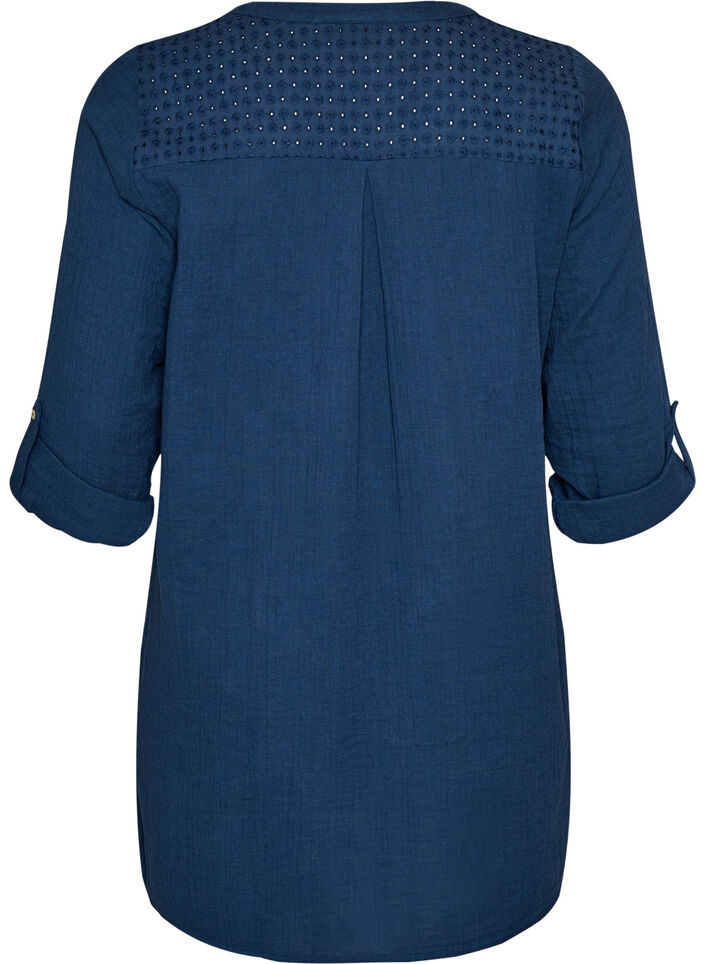 Bomullsmuslin tunika med broderie anglaise, Bl&aring;, Packshot image number 1