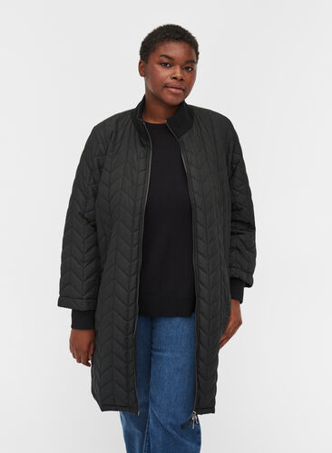 Lett jakke med quiltet mønster og lommer, Black, Model image number 0