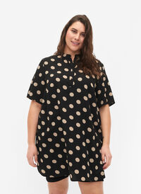 FLASH - Blomstrete tunika med korte ermer, Black Brown Dot, Model