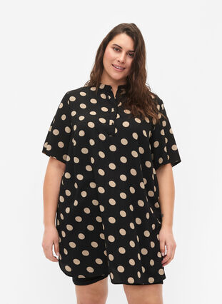 Zizzi FLASH - Blomstrete tunika med korte ermer, Black Brown Dot, Model image number 0