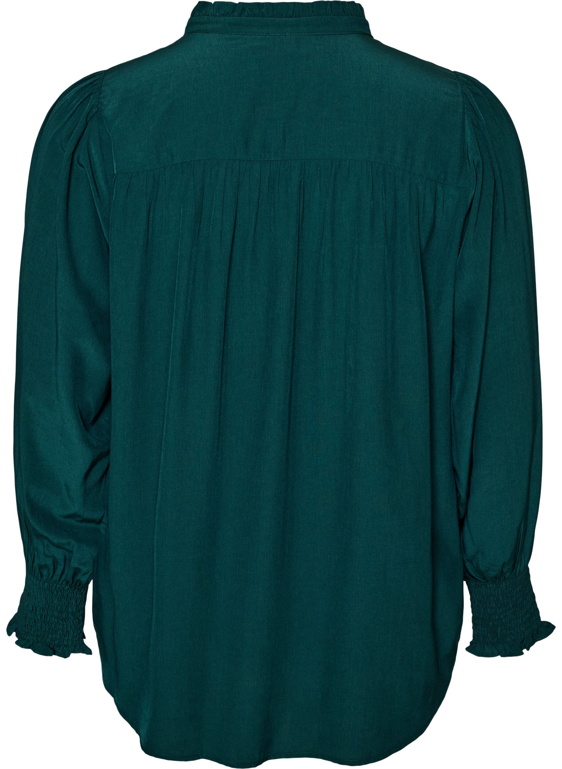 ZizziBluse med rysjekrage og rynking, Gr&oslash;nn, Packshot image number 1