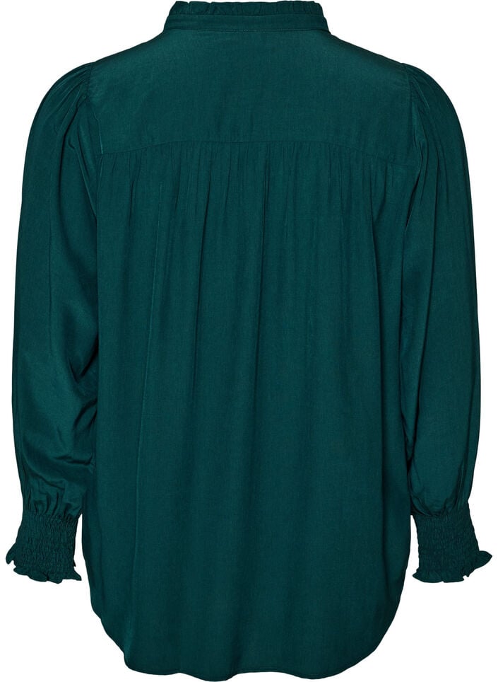 Bluse med rysjekrage og rynking, Gr&oslash;nn, Packshot image number 1