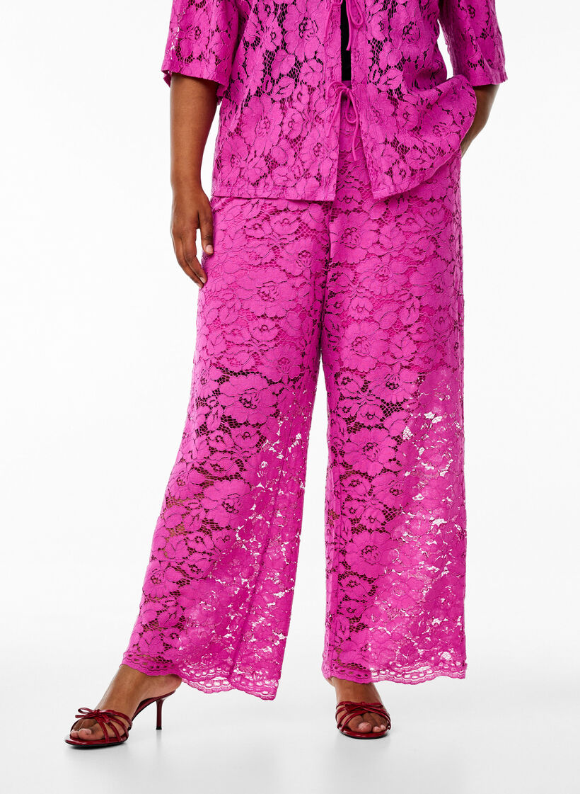 Blonderbukser med høy midje og lommer, Rosa, Model