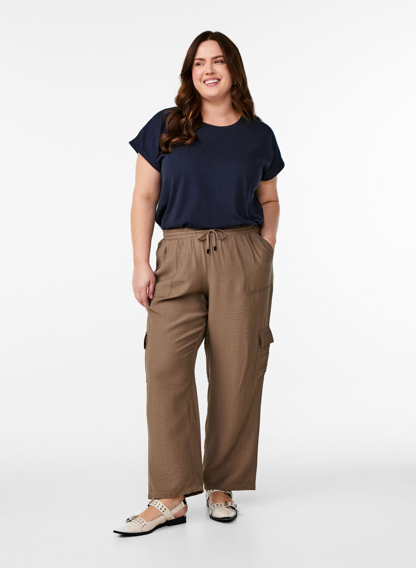 Kortermet t-skjorte i bomullsblanding, Blå, Model image number 1