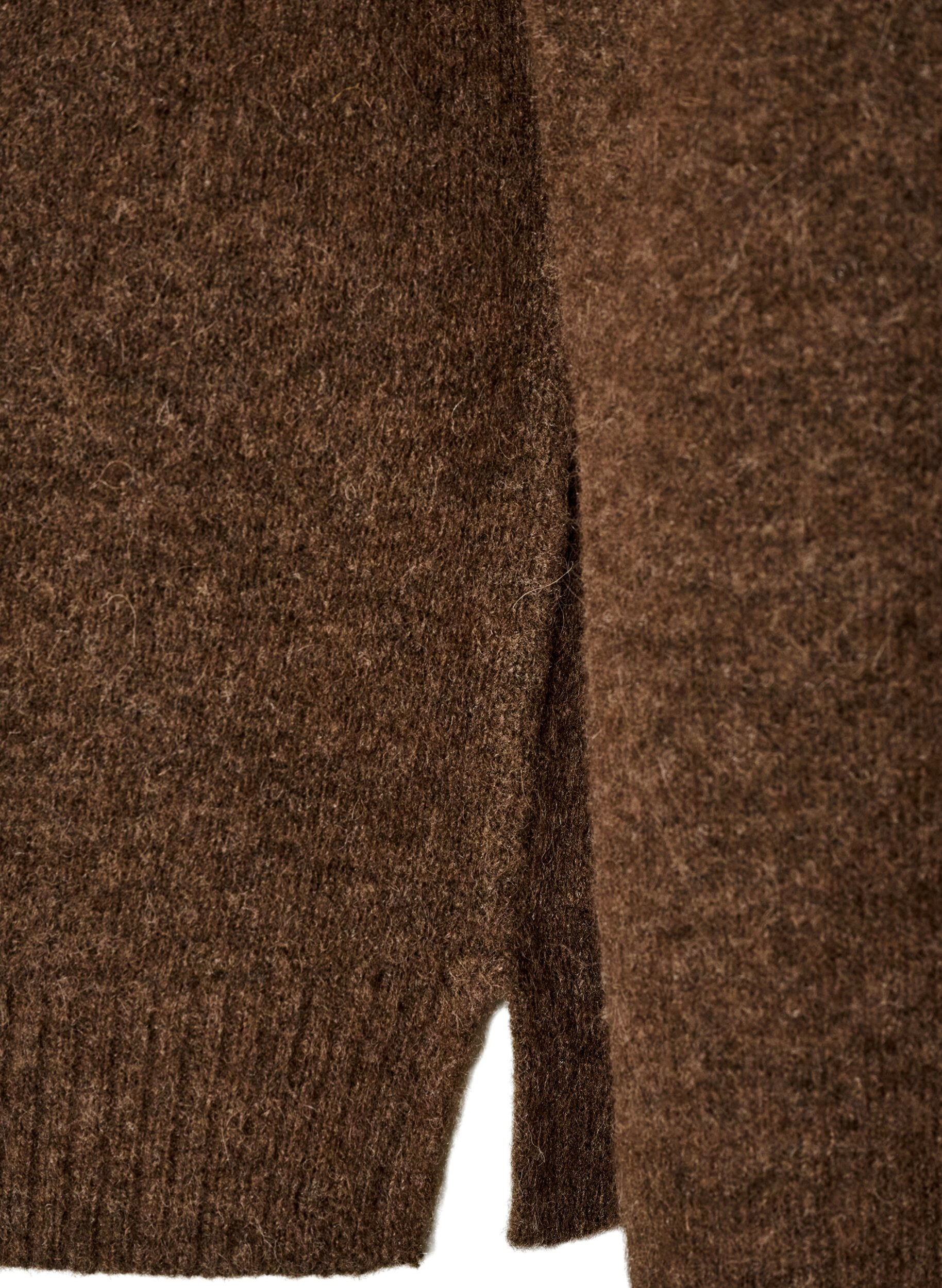 ZizziL&oslash;s strikkebluse med alpakka og ull, Brun, Packshot image number 3