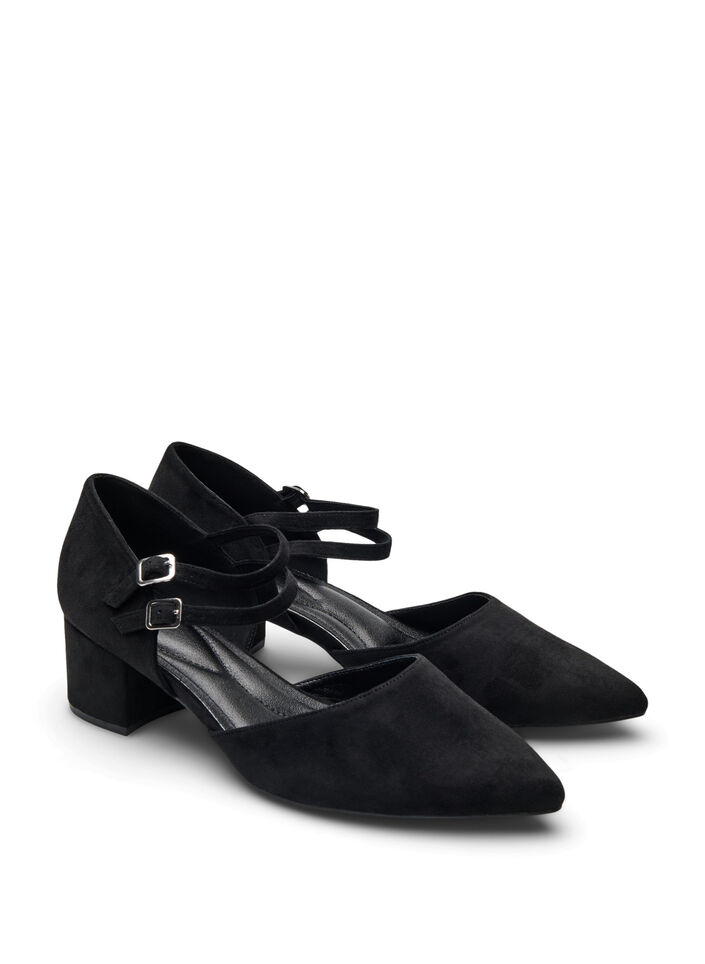 Wide fit - Pumps med doble stropper, Black, Packshot