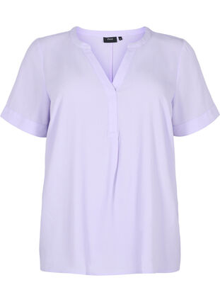 Kortermet bluse med V-hals, Lavender, Packshot image number 0