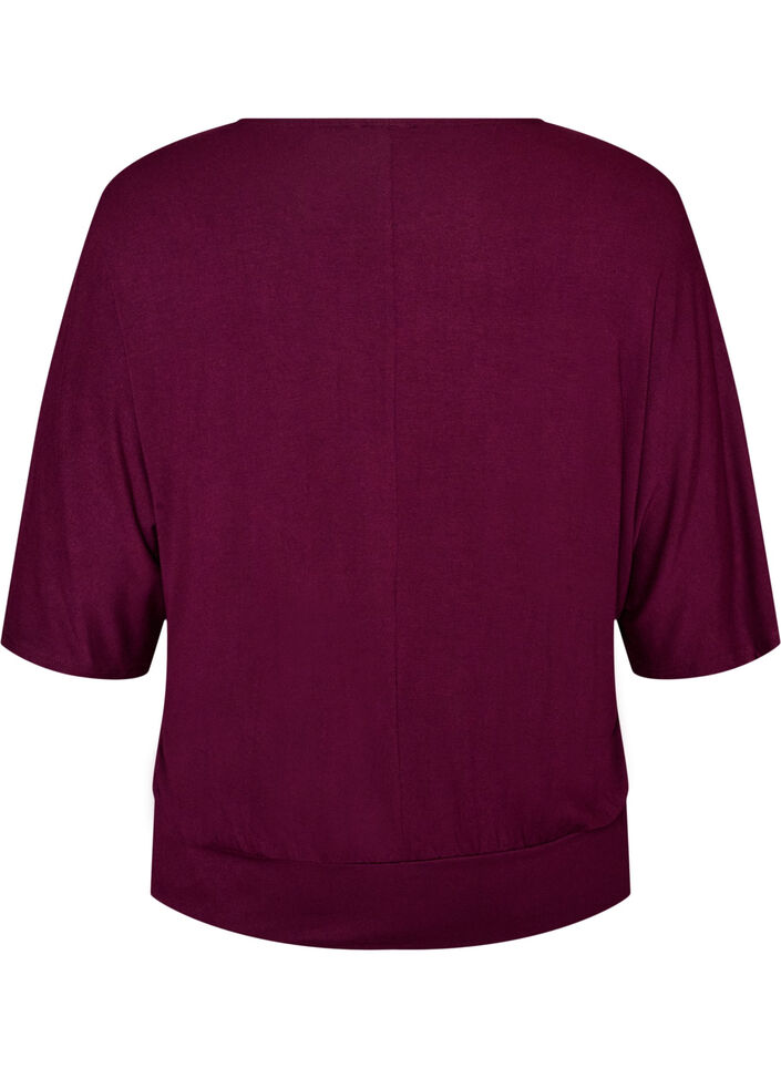Jerseybluse med albuelange ballongermer, Lilla, Packshot image number 1